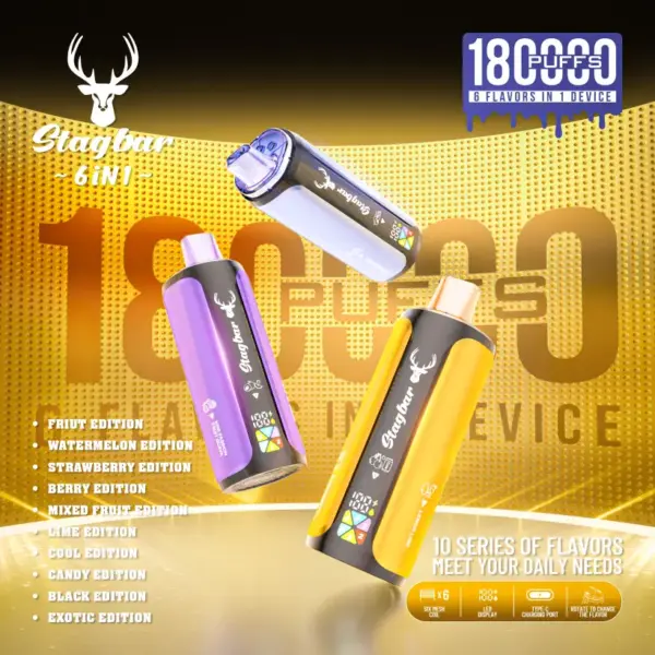 Entrepôt UE Stagbar 180k Puffs Vape Jetable 4 en 1 Vente en Gros Livraison Gratuite