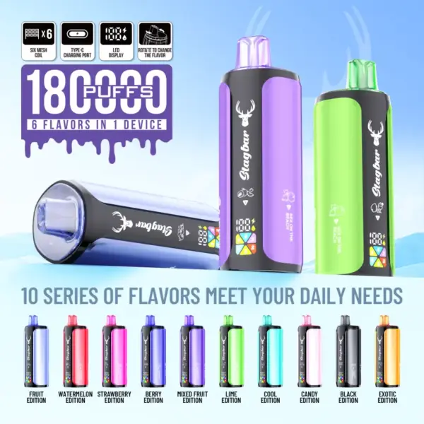 Entrepôt UE Stagbar 180k Puffs Vape Jetable 4 en 1 Vente en Gros Livraison Gratuite