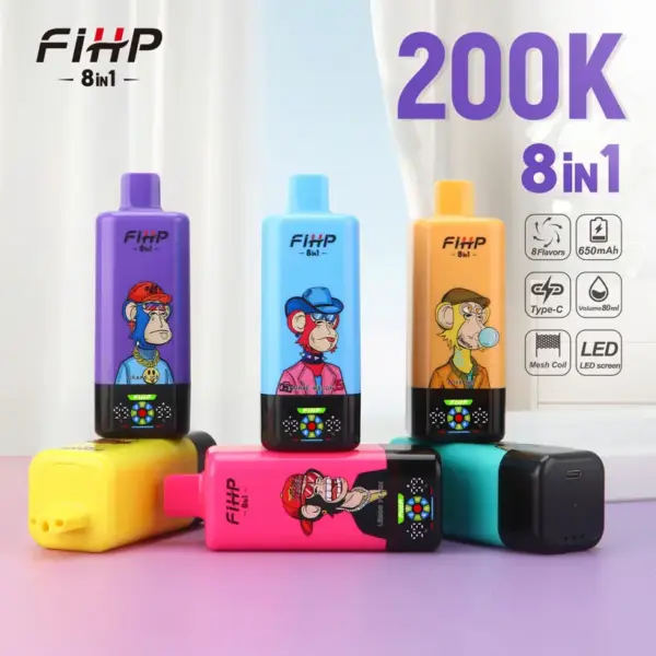 FIHP 200K Puffs 8 In 1 Wegwerp E Sigaret 200000 Gratis Verzending EU Magazijn