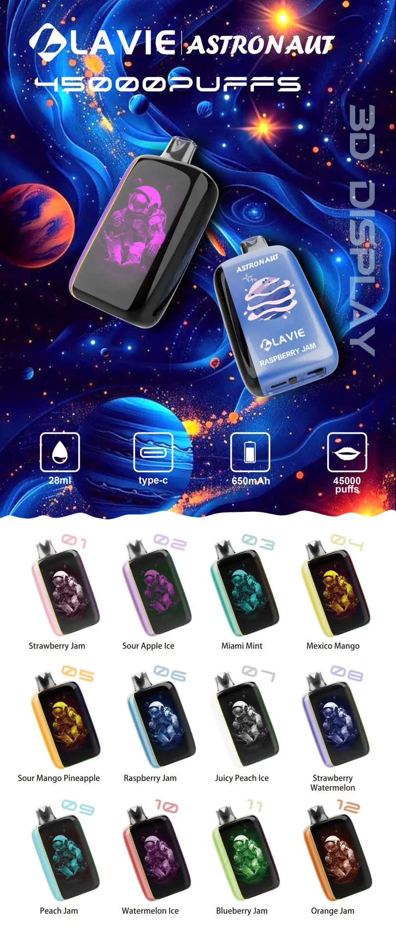 Lavie Astronaut 45K Puffs 45000 Meilleure Cigarette Électronique Jetable Vente En Gros Livraison Gratuite