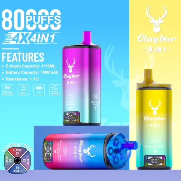 Stagbar 80k Puffs Wegwerp Vape Stag Bar 4-in-1 Gratis Verzending EU Magazijn