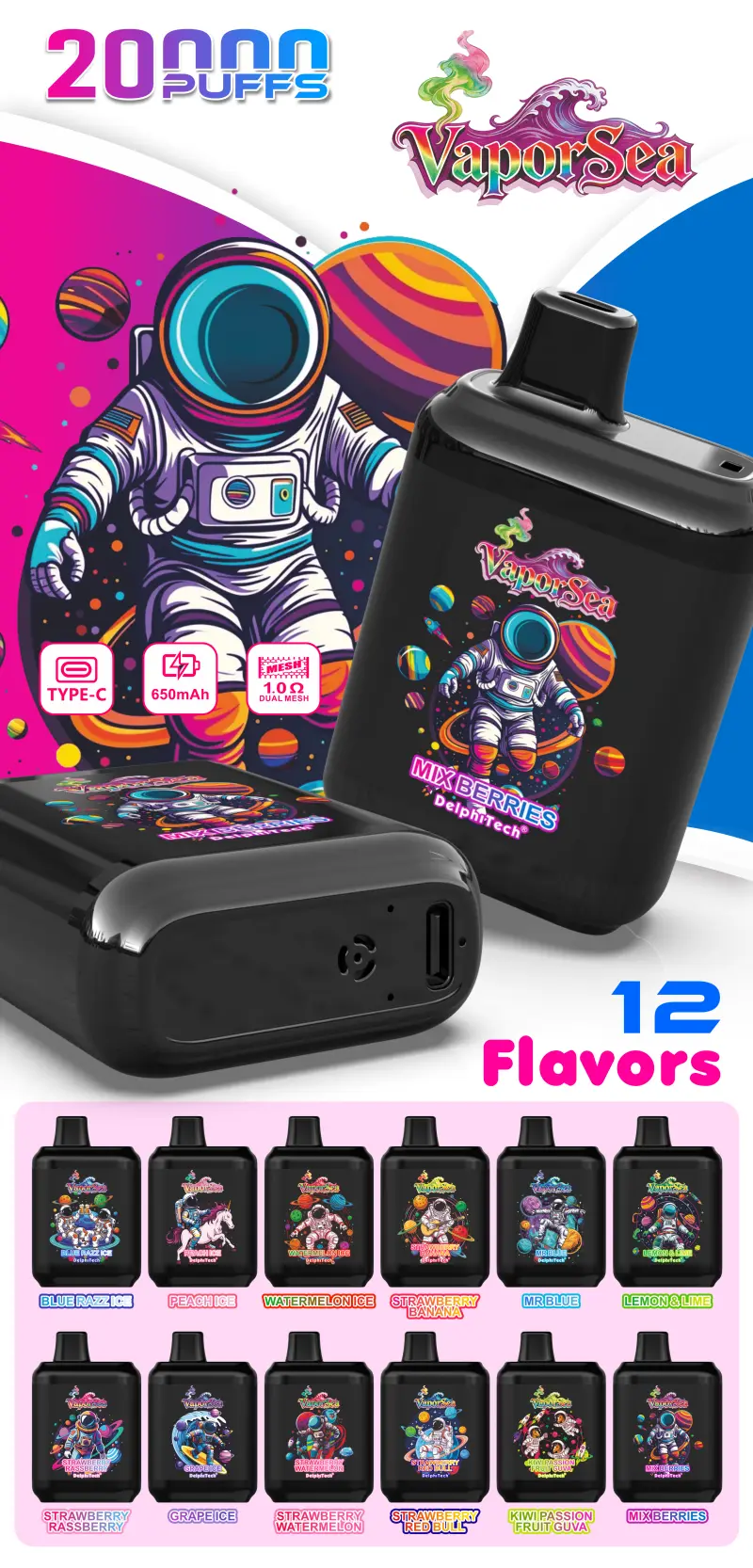 Vaporsea 20000 Puffs 20K Wegwerp Vape Goedkope Prijs Gratis Verzending