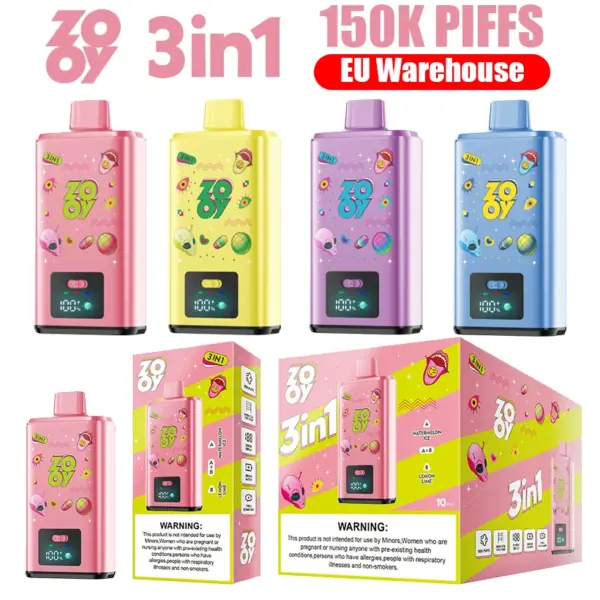 Zooy 150K Puffs 150000 Drie Smaken Wegwerp Vape 3 In 1 Groothandel EU Magazijn