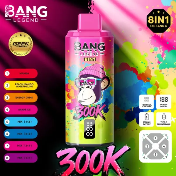 Bang Legend 300000 Trekjes 8 in 1 Smaken Wegwerp Vape Online Gratis Verzending