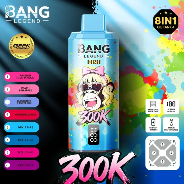 Bang Legend 300000 Trekjes 8 in 1 Smaken Wegwerp Vape Online Gratis Verzending