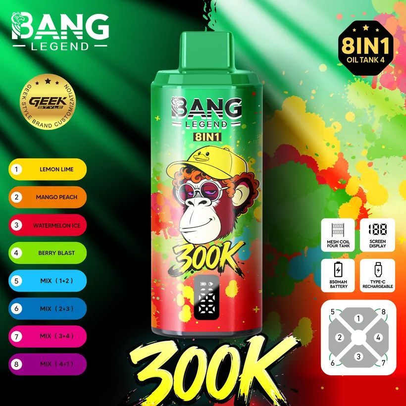 Bang Legend 300000 Trekjes 8 in 1 Smaken Wegwerp Vape Online Gratis Verzending