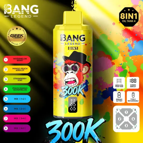 Bang Legend 300000 Trekjes 8 in 1 Smaken Wegwerp Vape Online Gratis Verzending