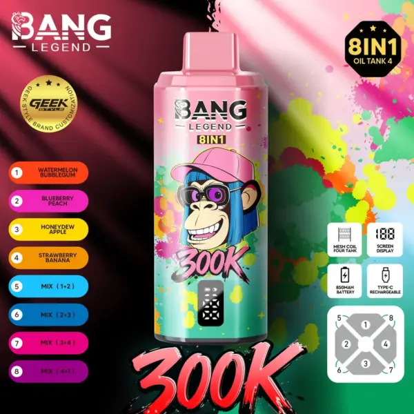 Bang Legend 300000 Trekjes 8 in 1 Smaken Wegwerp Vape Online Gratis Verzending