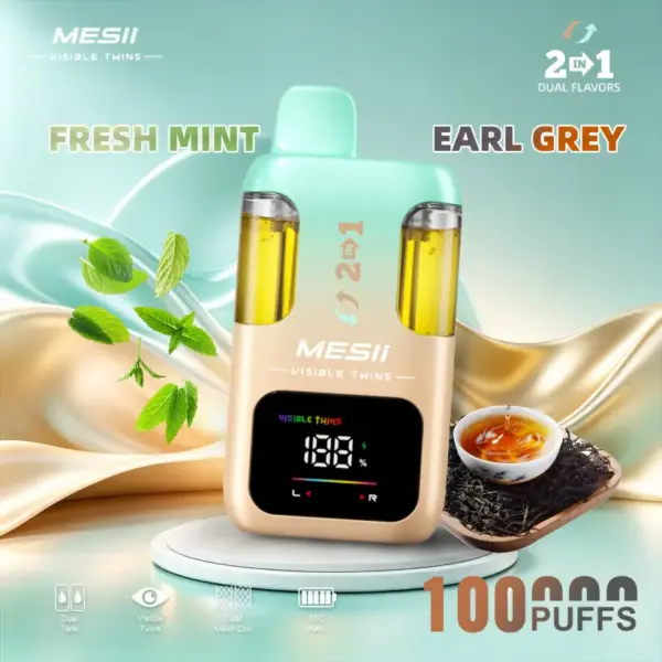 Mesii 100K Trekjes Visible Twins Dubbele Smaken Crystal Wegwerp Vape Gratis Verzending