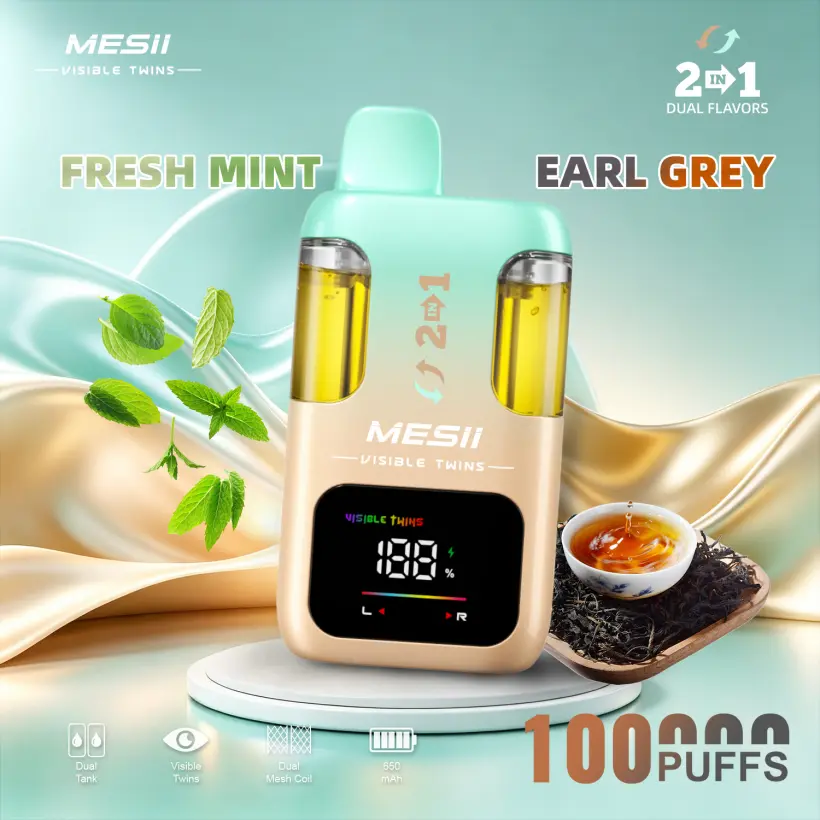 Mesii 100K Trekjes Visible Twins Dubbele Smaken Crystal Wegwerp Vape Gratis Verzending