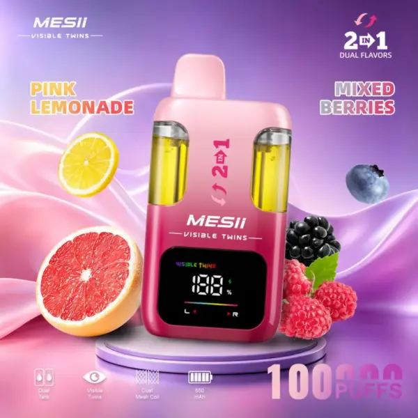 Mesii 100K Trekjes Visible Twins Dubbele Smaken Crystal Wegwerp Vape Gratis Verzending