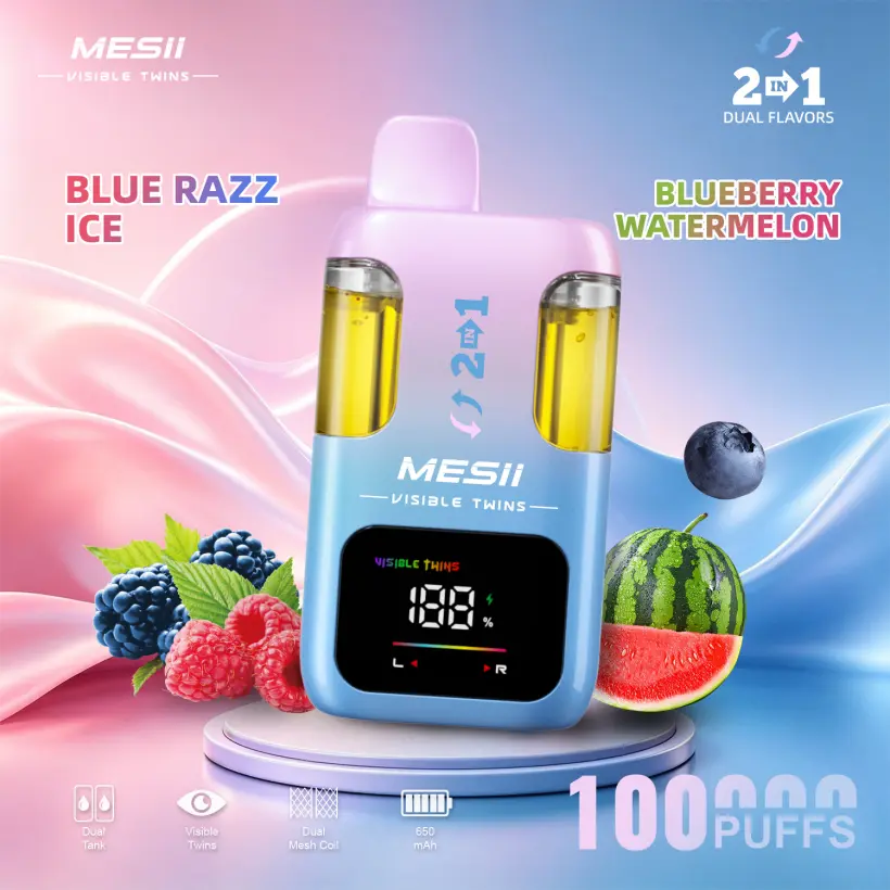 Mesii 100K Trekjes Visible Twins Dubbele Smaken Crystal Wegwerp Vape Gratis Verzending