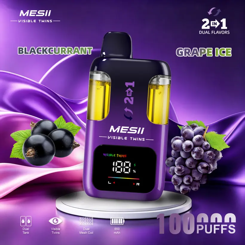 Mesii 100K Trekjes Visible Twins Dubbele Smaken Crystal Wegwerp Vape Gratis Verzending