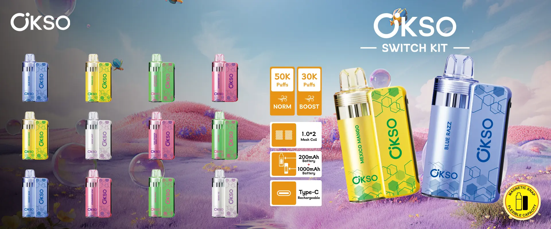 OKSO 50K Puffs 50000 Switch Kit UI Scherm Wegwerp Vape Gratis Verzending